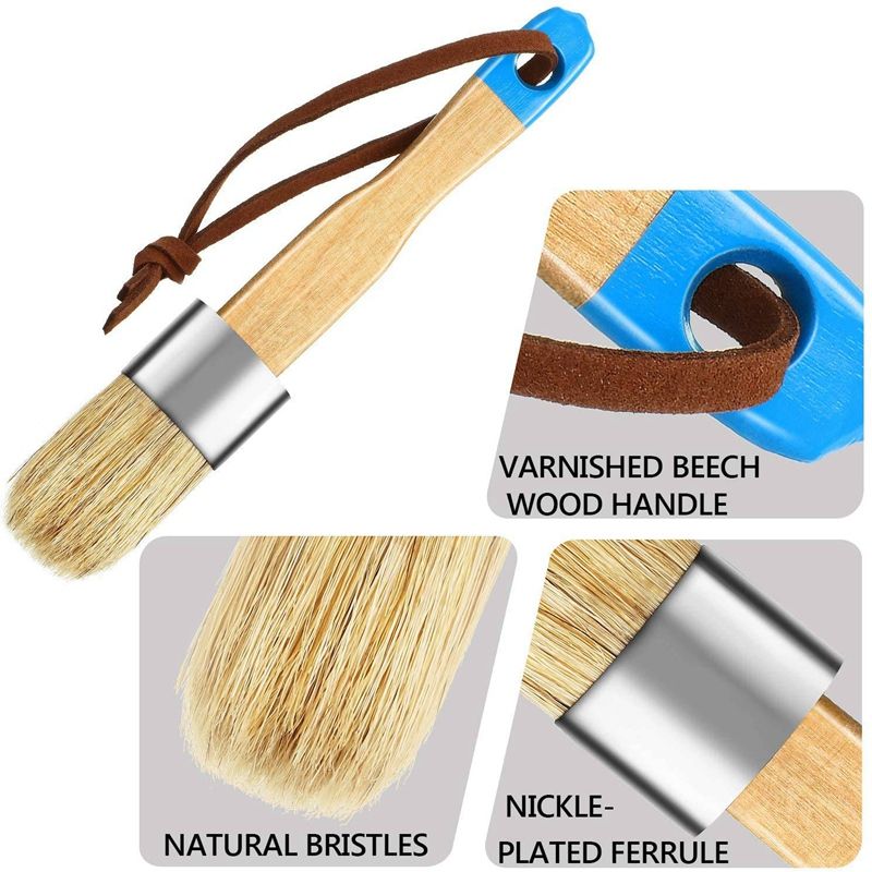HOT-5Pcs Chalk Paint & Wax Brush Natural Bristle Brush Set