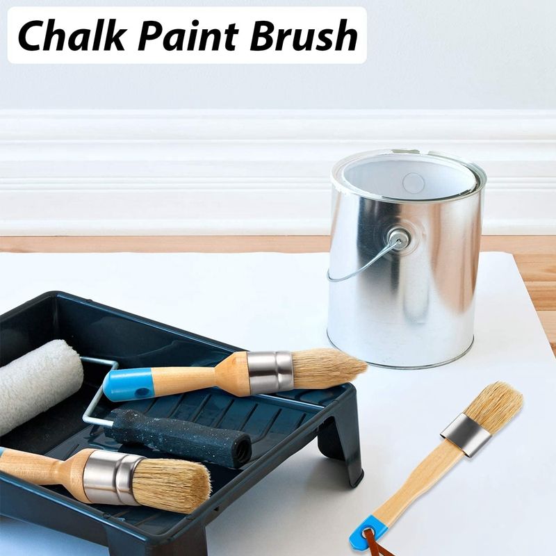 HOT-5Pcs Chalk Paint & Wax Brush Natural Bristle Brush Set