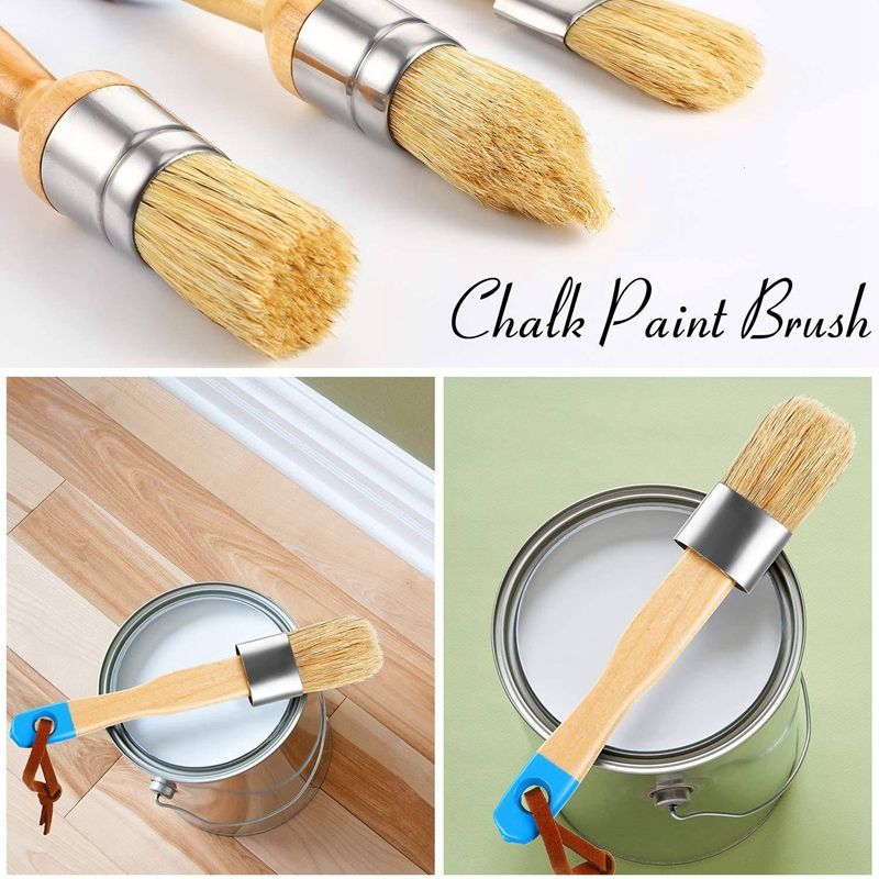 HOT-5Pcs Chalk Paint & Wax Brush Natural Bristle Brush Set
