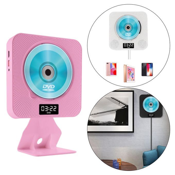 Home CD Player Bluetooth Speaker Tabletop Wall Mounted 110v Plug Pink