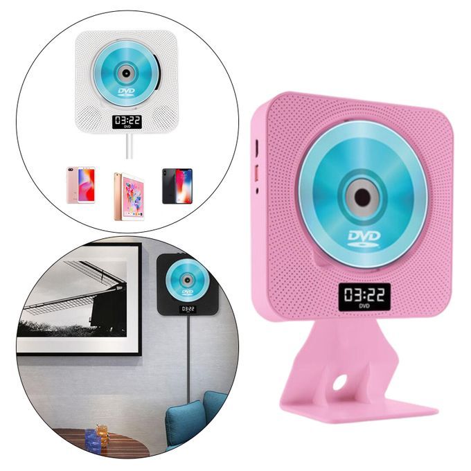 Home CD Player Bluetooth Speaker Tabletop Wall Mounted 110v Plug Pink