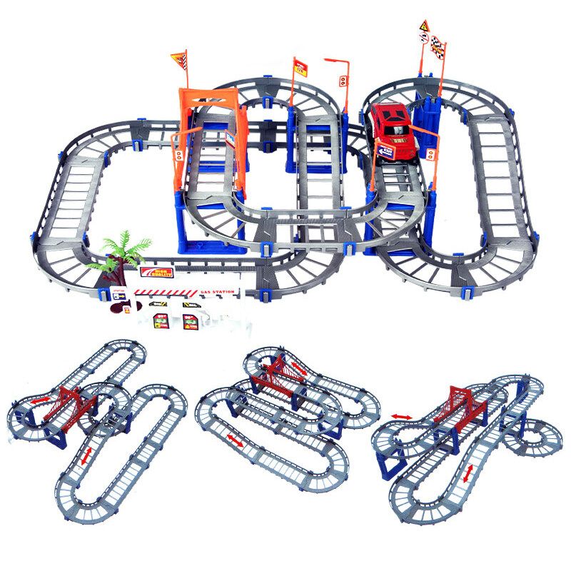73pcs Flexible Car Race High-speed Track Set Amazing Track Car Kid Gift Multicolor/ Grey Grey