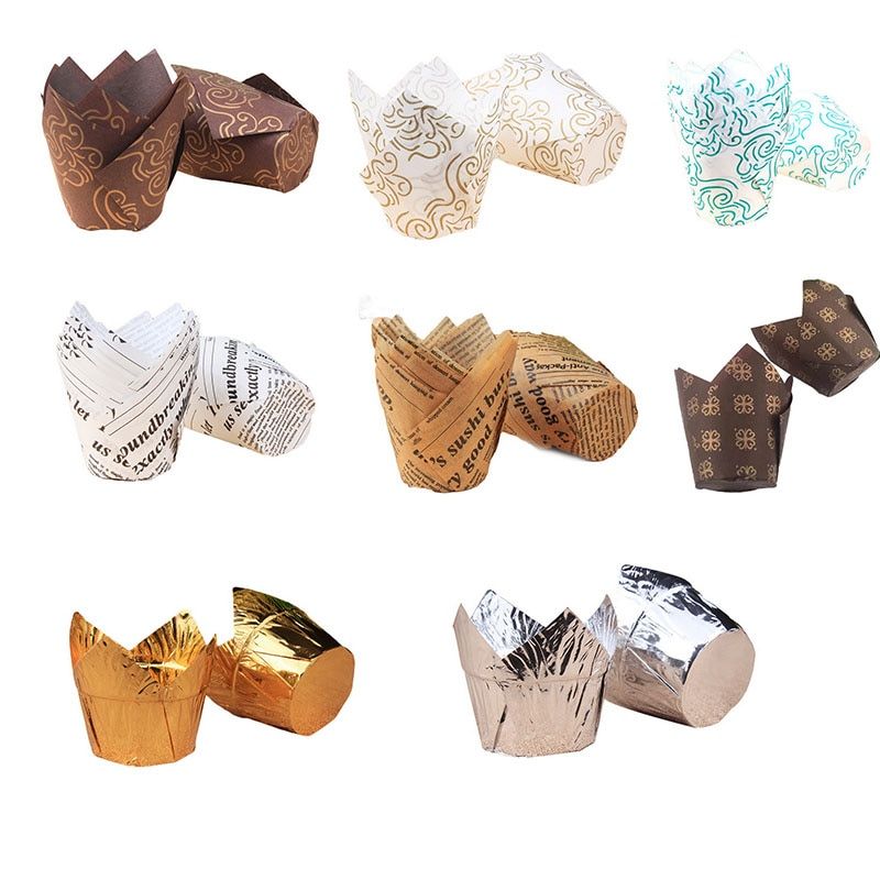 Hifuar 50Pcs Set Disposable Tulip Flower Chocolate Cupcake