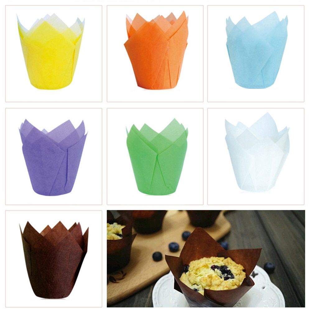 Hifuar 50Pcs Set Disposable Tulip Flower Chocolate Cupcake