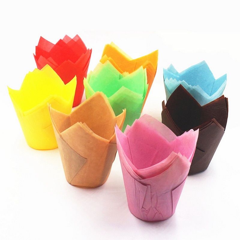 Hifuar 50Pcs Set Disposable Tulip Flower Chocolate Cupcake