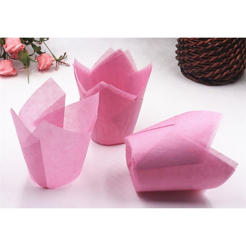 Hifuar 50Pcs Set Disposable Tulip Flower Chocolate Cupcake