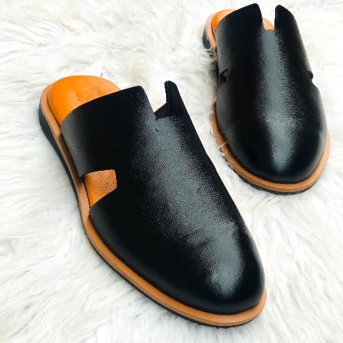 Men’s Genuine Leather Half Shoe – Black & Orange