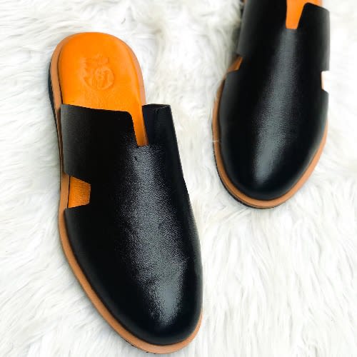 Men’s Genuine Leather Half Shoe – Black & Orange