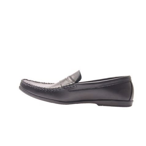 Belt Detail Leather Loafers - Black