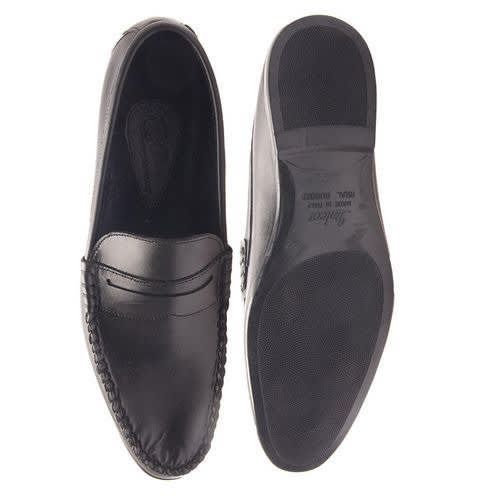 Belt Detail Leather Loafers - Black