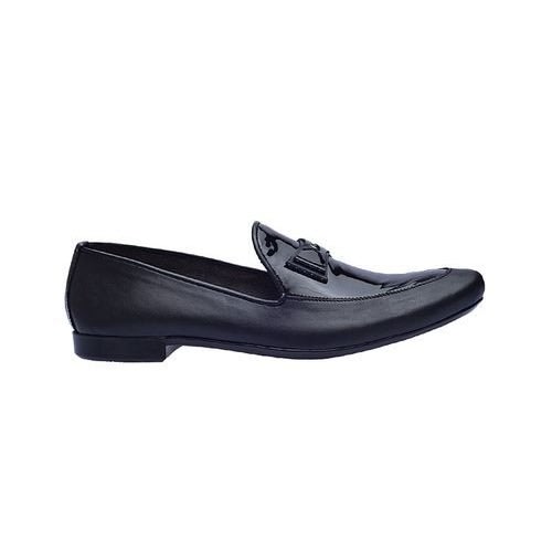 Bi-material Dress Shoe With Leather Bow - Black