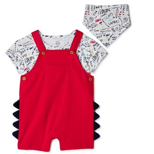 Baby Boy Overall Print Pinafore Outfit Set -3Piece