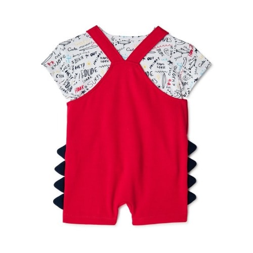 Baby Boy Overall Print Pinafore Outfit Set -3Piece