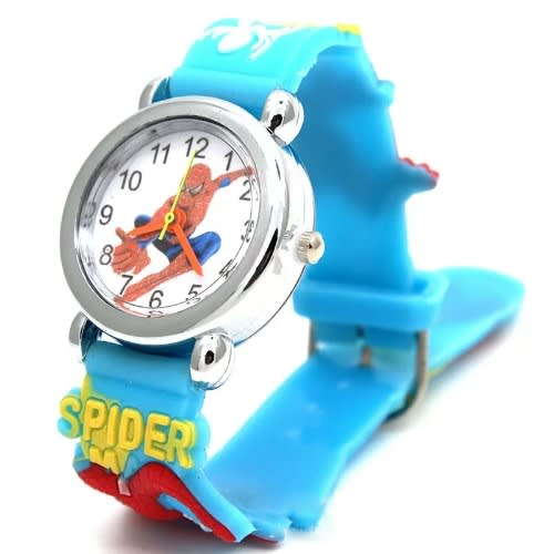 Spider-man Embossed Character Analog Boy's Watch -Aqua Blue