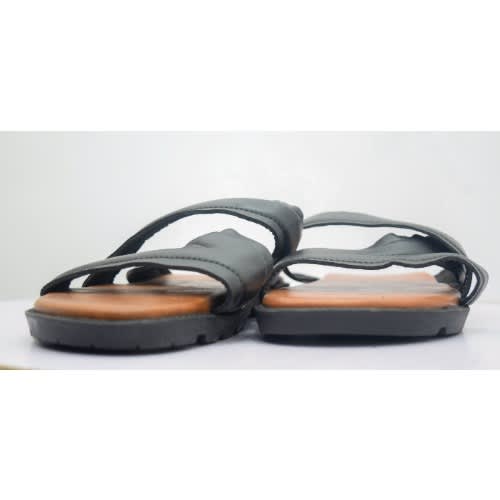 Men's Cross Leather Slip-On Slippers- Black + Brown