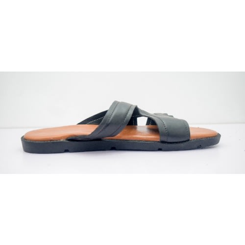 Men's Cross Leather Slip-On Slippers- Black + Brown