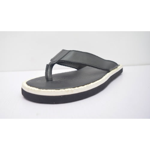 Men's Plain Leather Pam Slippers- White + Black