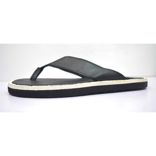 Men's Plain Leather Pam Slippers- White + Black