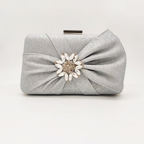 Sparkly Bow Details Clutch Purse - Silver