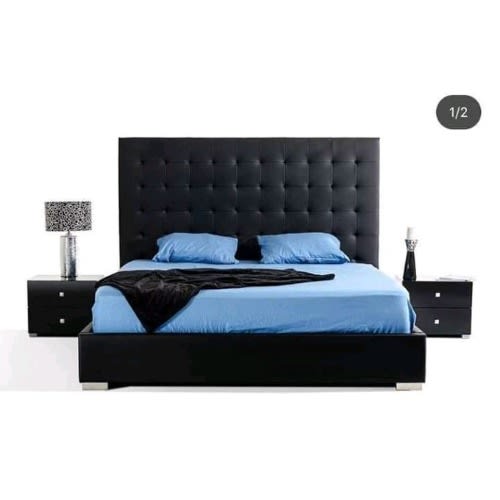 Leather Padded Bed Frame - 6Ft X 6Ft - Black