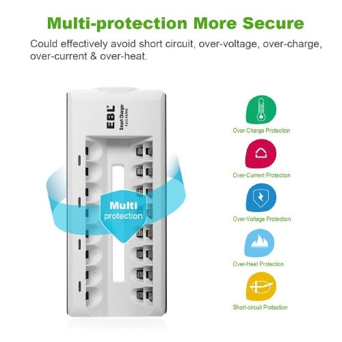 Ebl 8-bay Smart Charger For Aa Aaa Nimh Nicd Rechargeable Batteries