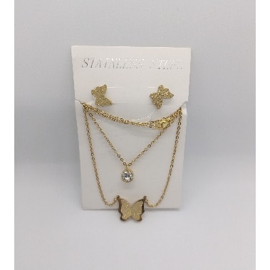 Double Layer Butterfly Jewelry Set - Gold