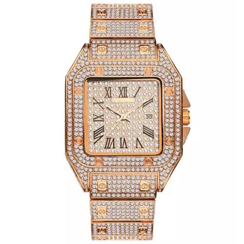 Luxury Rhinestone Square Stainless Steel Unisex Watches -rose Gold