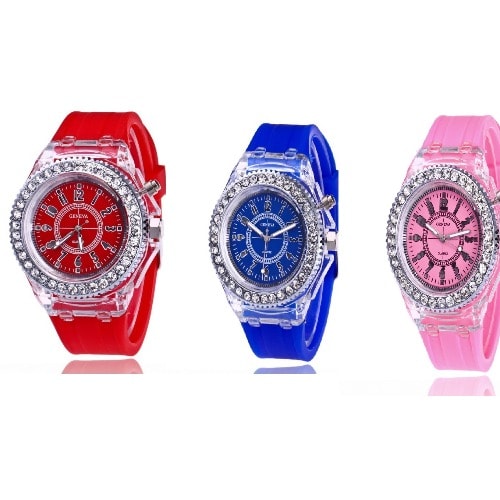 LED Light Rhinestones Wrist Watch - Multicolour