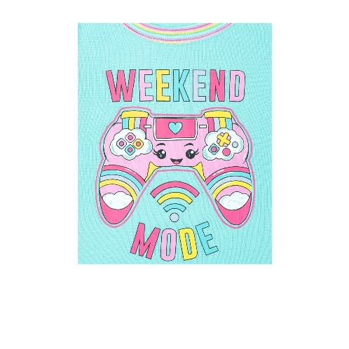 Girls Rainbow Weekend Mode Snug Fit Cotton Pyjamas Sleepwear- Aqua