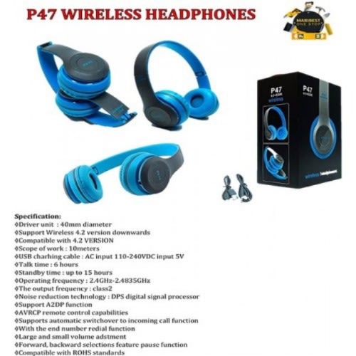 P47 Wireless Foldable Headphones -Blue