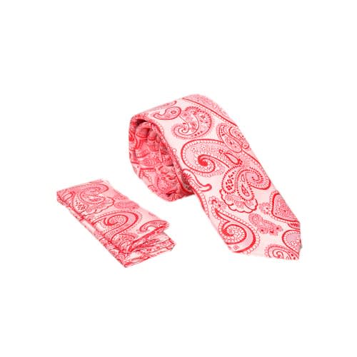 Paisley Luxury Silk Men Tie And Pocket Square-  Red