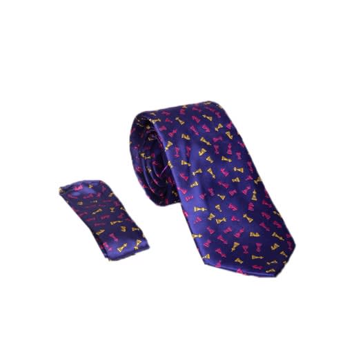 Cheese Luxury Silk Men Tie And Pocket Square- Navy Blue