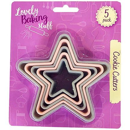 Cookie Cutters Star Shaped, 5-Pack, Pink And Grey