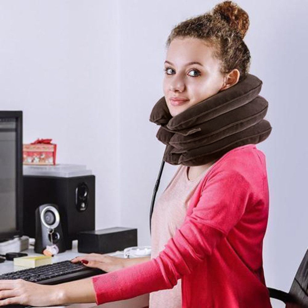 Drop Ship Inflatable Air Neck Traction Device Soft Neck Cervical Collar Pillow Pain Stress Relief Neck Stretcher -