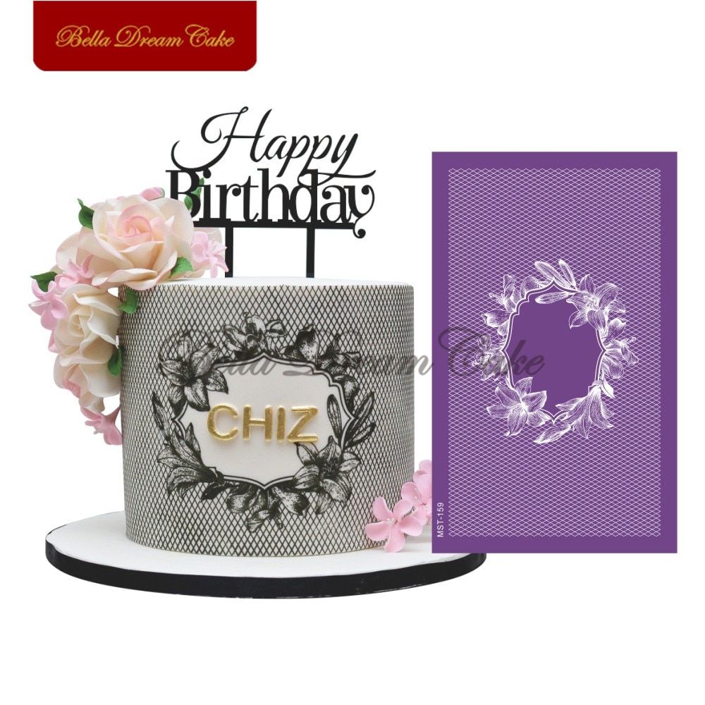 Lily Flower Frame Lace Design Cake Stencil Fondant Wedding