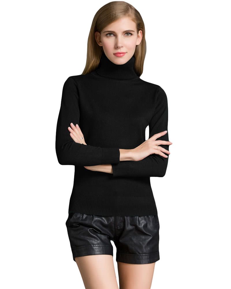 Winter Women Sweater Knitwear Turtle Neck Long Sleeves-black