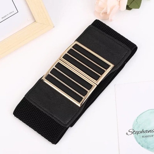 Ladies Wide Elastic Waistband Belt - Black