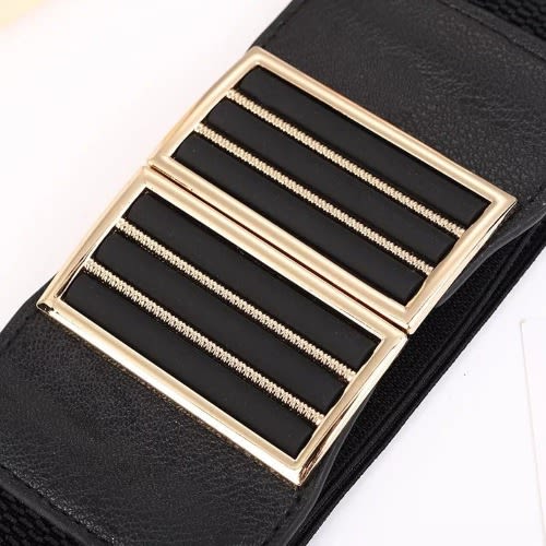 Ladies Wide Elastic Waistband Belt - Black