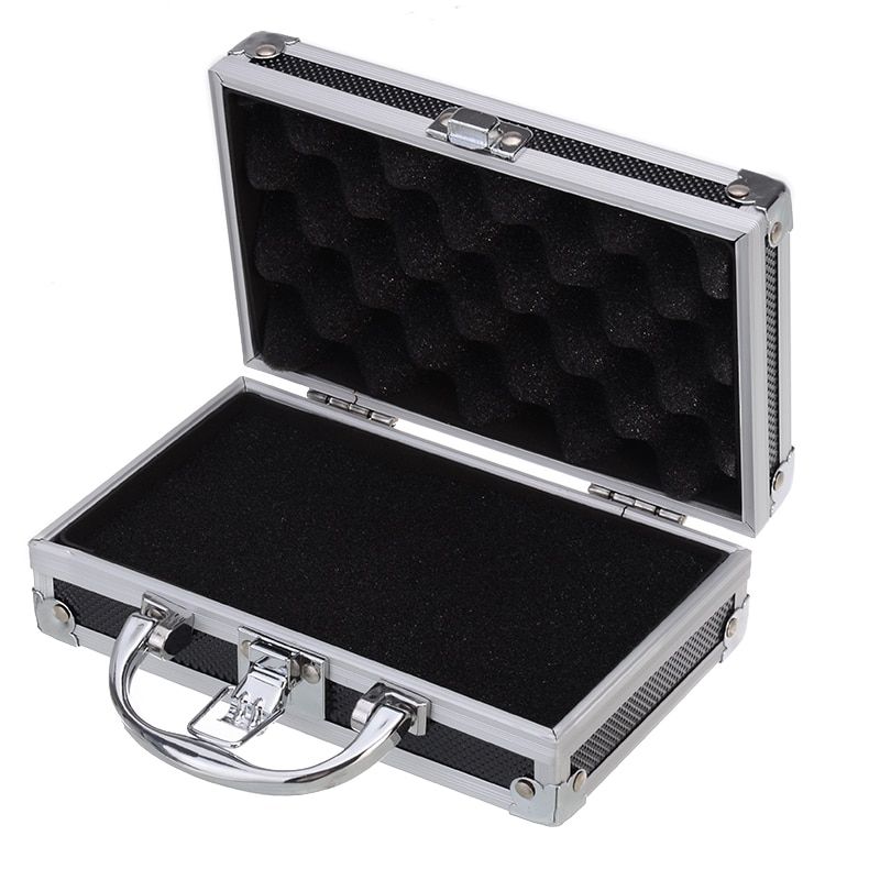 Portable Aluminium Alloy Black Tool Box Solid Durable Handle Storage Case Safe Travel Tool Organizer Box Suitcase 180*112*57mm