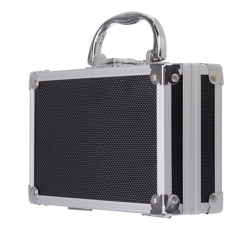Portable Aluminium Alloy Black Tool Box Solid Durable Handle Storage Case Safe Travel Tool Organizer Box Suitcase 180*112*57mm