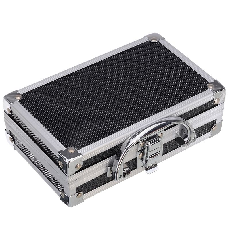Portable Aluminium Alloy Black Tool Box Solid Durable Handle Storage Case Safe Travel Tool Organizer Box Suitcase 180*112*57mm