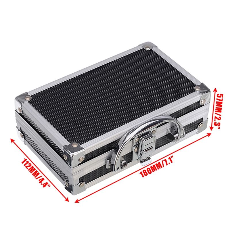 Portable Aluminium Alloy Black Tool Box Solid Durable Handle Storage Case Safe Travel Tool Organizer Box Suitcase 180*112*57mm