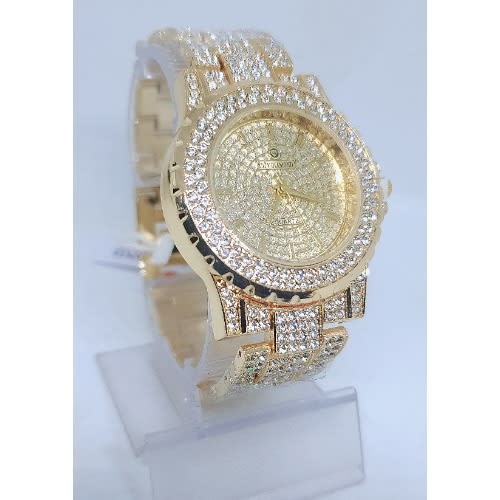 Men Gold Studded Non Darkening Wristwatch + Non Darkening Necklace