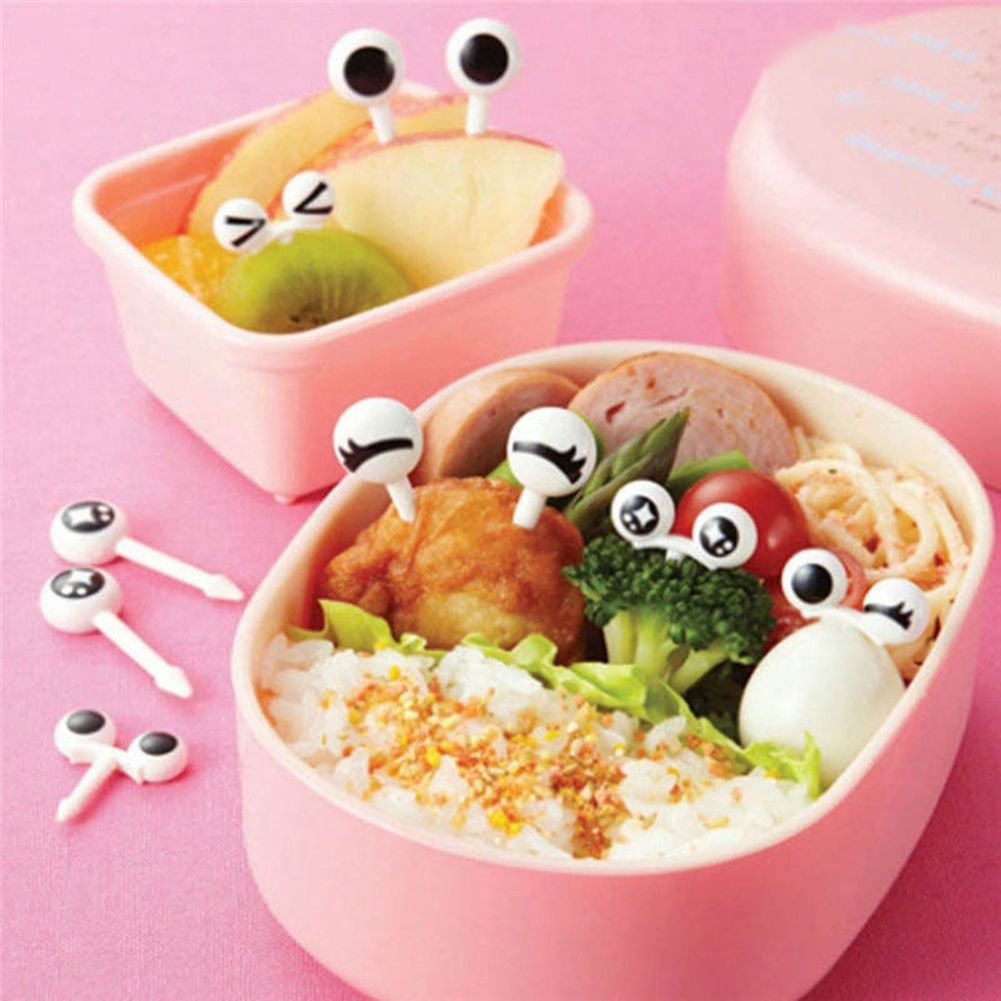 10Pcs Cute Eye Mini Food Fruit Picks Kid Forks Bento Lunch Box Tool Tableware
