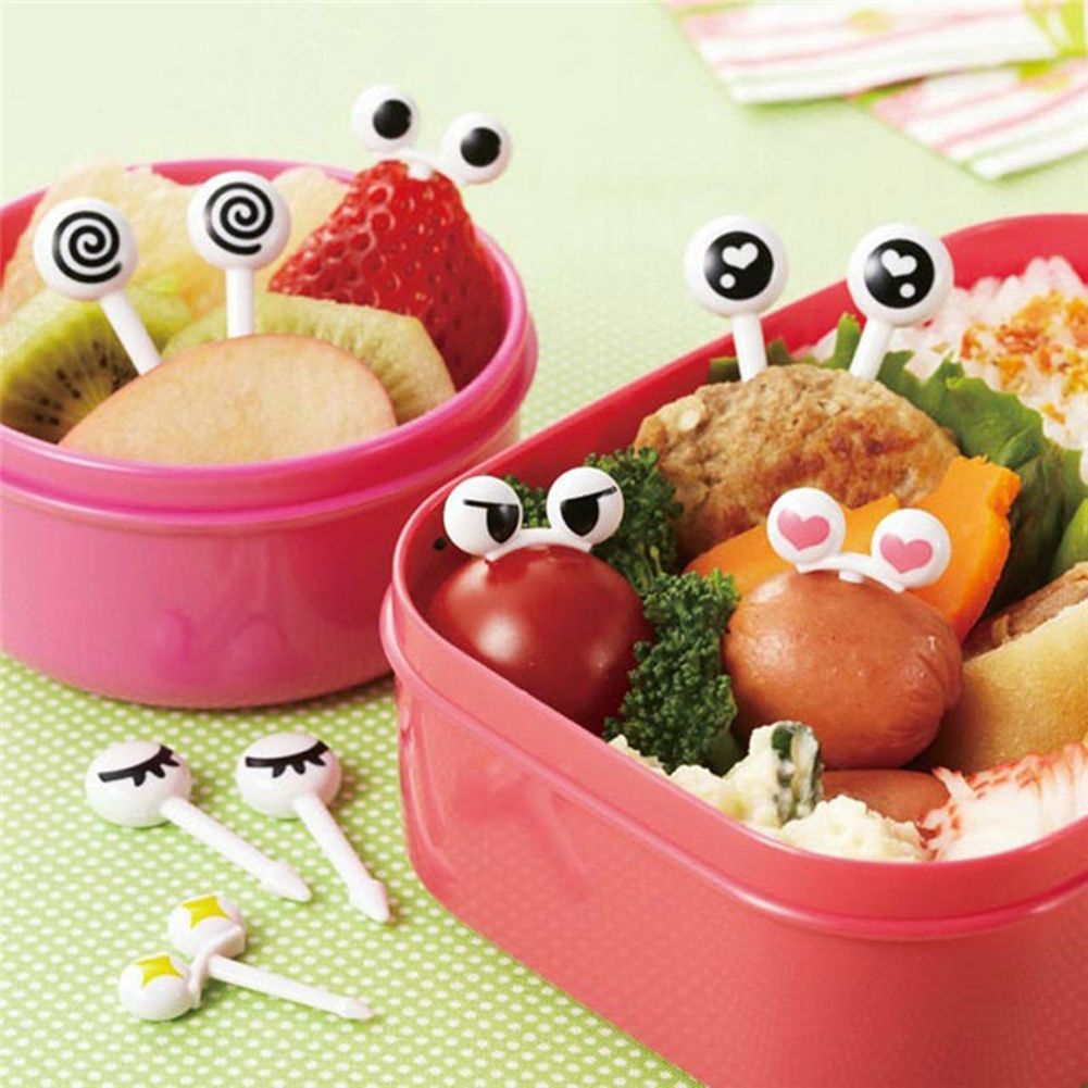 10Pcs Cute Eye Mini Food Fruit Picks Kid Forks Bento Lunch Box Tool Tableware