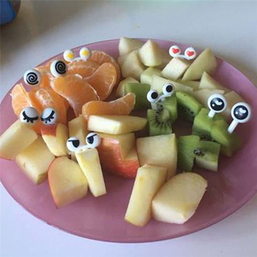 10Pcs Cute Eye Mini Food Fruit Picks Kid Forks Bento Lunch Box Tool Tableware