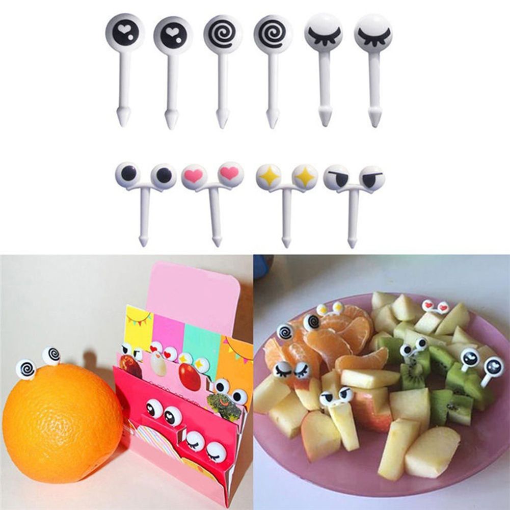10Pcs Cute Eye Mini Food Fruit Picks Kid Forks Bento Lunch Box Tool Tableware