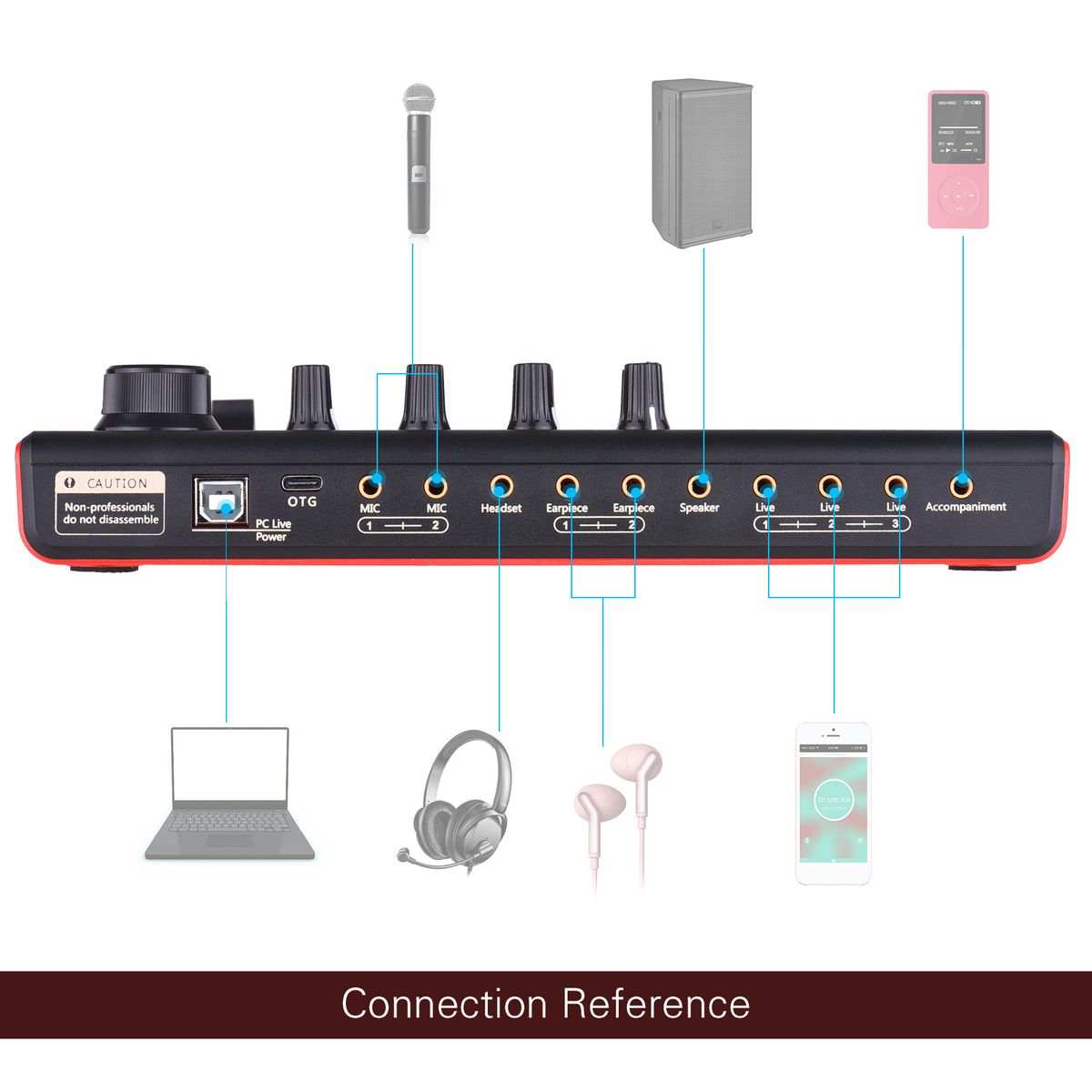 SK300 Live Sound Card External Voice Changer Audio Mixer