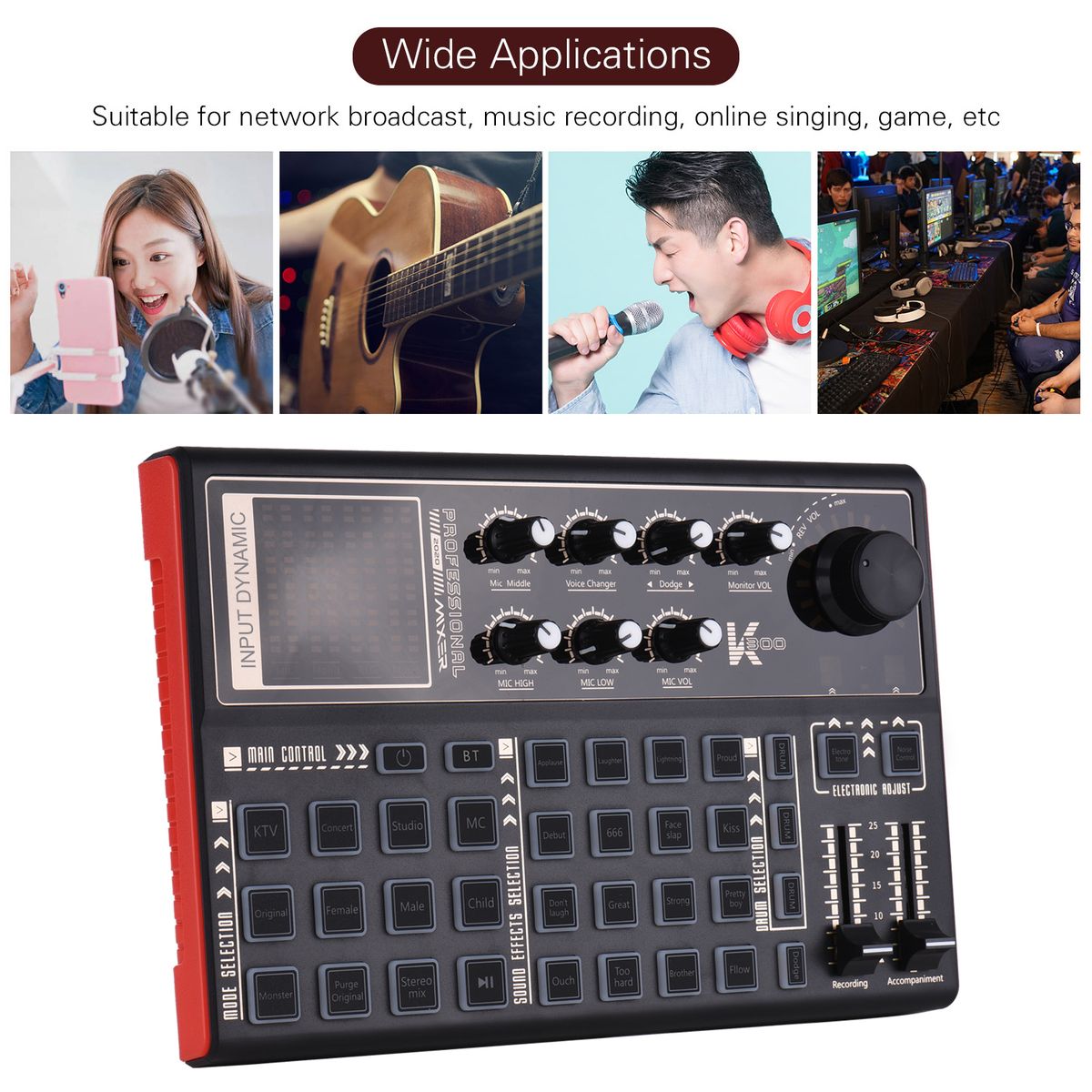 SK300 Live Sound Card External Voice Changer Audio Mixer