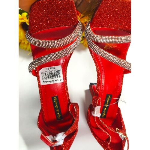 Ladies Glitter Ankle Heels Sandals-Red/Silver